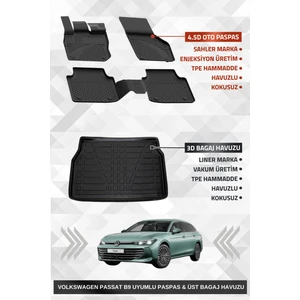 Volkswagen Passat Variant B9 2024+ Uyumlu 4.5d Sahler Premium Paspas + Liner Marka 3D Üst Bagaj Havuzu - Passat Variant B9