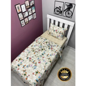 Çetin Home Çetinhome Çarşafı Lastikli Tek Kişilik Nevresim Takımı Kelebek Krem