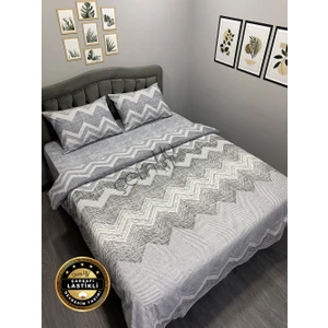 Çetinhome Çarşafı Lastikli Çift Kişilik Nevresim Takımı Zikzak Gri