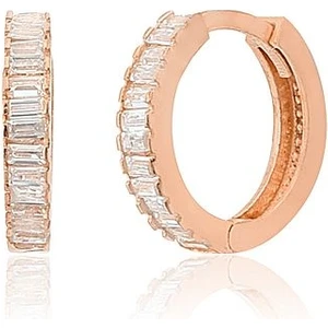 Zanaat Silver 925 Ayar Gümüş Baget Taşlı Halka Küpe 12 mm Rose Renk