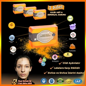 Kojik Asit & Zerdeçal Sabunu 3 Adet x 140 gr Leke Giderici Aydınlatıcı Sabun Kojic Acid - Kolajen - Aha Bha