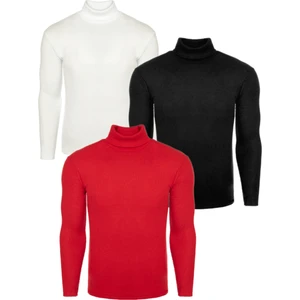 3'lü Paket Erkek Boğazlı Balıkçı Triko Kazak