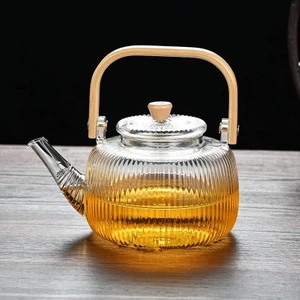 Borosilikat Cam Bambu Kapaklı ve Bambu Saplı Bitki Çayı Demliği 1000 ml