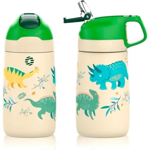 Çelik Pipetli Çocuk Termos Matara 350ML Sarı Dinozor
