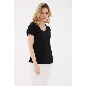 V Yaka %100 Pamuklu Tişört Siyah