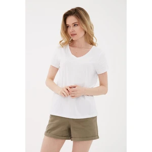 V Yaka %100 Pamuklu Tişört Beyaz