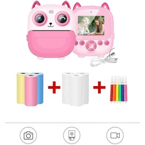 Cmr-21 Pembe Dijital Video Kayıt App Destekli Fotoğraf Çocuk Kamerası Termal Resim Kağıt Baskılı Yazıcı