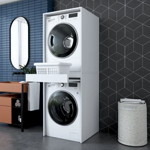 KD113 Çamaşır ve Kurutma Makinesi Dolabı Çekmeceli Banyo Dolabı Beyaz