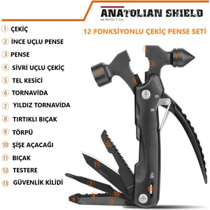 Anatolian Shield Çok Fonksiyonlu Doğada Hayatta Kalma Survival Çekiç Penseseti