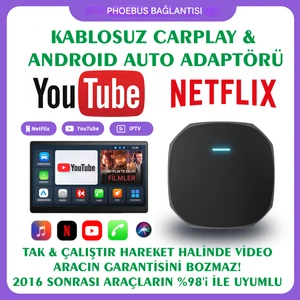 Kablosuz Carplay & Android Auto Multimedya Adaptörü Youtube Netflix Hareket Halinde Video Oynatma 16GB