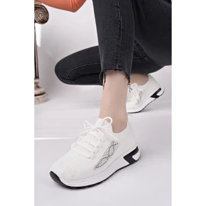 Martha Kadın Kalın Taban Günlük Triko Taşlı Bağcıklı Sneaker Spor Ayakkabı