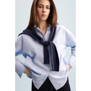 Oversize Geniş Kalıp Basic Düz Oxford Uzun Kollu Gömlek C4597AX24AU