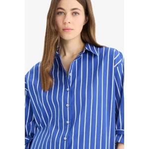 Oversize Geniş Kalıp Çizgili Poplin Uzun Kollu Gömlek E6615AX25SP