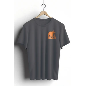 Unisex T-Shirt, Bear Beer Tasarım Baskılı, Regular,  Pamuk, Antrasit T-Shirt NO:00207