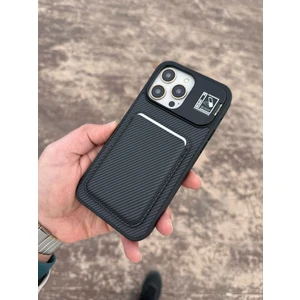 iPhone 16 Pro Max Oscar Siyah Cüzdanlı ve Kartlıklı Standlı Magsafe Telefon Kılıfı