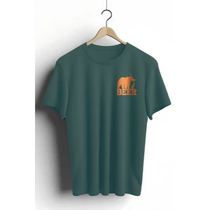 Unisex T-Shirt, Bear Beer Tasarım Baskılı, Regular,  Pamuk, Koyu Yeşil T-Shirt NO:00207