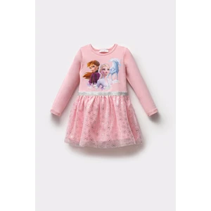 Elsa Karlar Kraliçesi Kız Çocuk Uzun Kollu Simli Prenses Elbise
