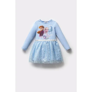 Elsa Karlar Kraliçesi Kız Çocuk Uzun Kollu Simli Prenses Elbise