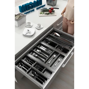 Mutfak Çekmece Içi Düzenleyici, Kaşıklık 84CM x 48CM Yanlar ve Boydan 4cm Kesilebilir, Antrasit