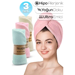 3lü Set Mikrofiber Saç Havlusu Plaj Deniz Havuz Bonesi Banyo Saç Kurutma Baş Havlusu Krm-Pmb-Trkuaz