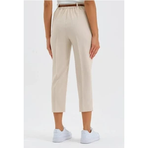 Dar paça pileli kemerli mevsimlik kumaş kadın pantolon