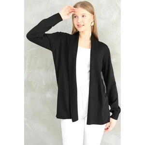 Kadın Siyah Fitilli Uzun Hırka