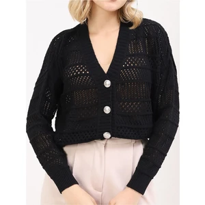 Kadın Siyah Yazlık Delikli Düğmeli Hırka