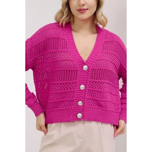 Kadın Fuşya Yazlık Delikli Düğmeli Hırka