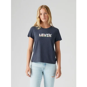 The Perfect Kadın Çiçek Desenli Logolu Lacivert T-Shirt 17369-3016