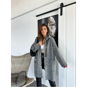 Qimya Butik Robin Kadın Kapüşonlu Torba Cep Astarsız Hafif Buklet Kaşe Oversize Kaban