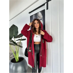 Qimya Butik Robin Kadın Kapüşonlu Torba Cep Astarsız Hafif Buklet Kaşe Oversize Kaban