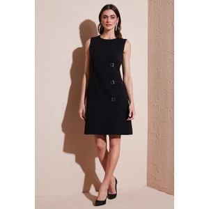 Standart Fit Kemerli Bisiklet Yaka Mini Elbise Kadın Elbise 611EL1964