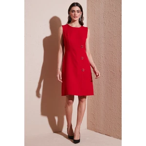 Standart Fit Kemerli Bisiklet Yaka Mini Elbise Kadın Elbise 611EL1964