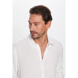 Slim Fit Uzun Kollu Dar Kesim Dökümlü Viskon Şık Erkek Beyaz Gömlek