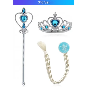 Bear & Pear Elsa Konsept Parti Seti 3'lü Set Sihirli Asa Örgü Saç ve Taç Seti