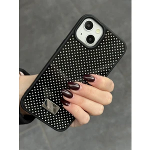 Paladyum Case iPhone 15 Uyumlu Elmas Pırlanta Taşlı Siyah Kılıf