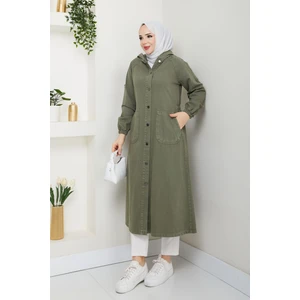Pamuk Butik Kadın Apoletli Kapüşonlu Denim Kot Kap -PMK395
