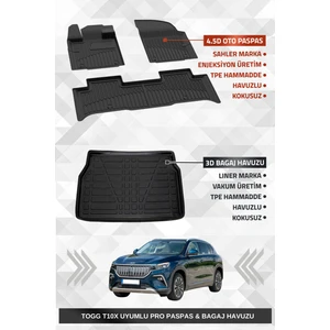 Togg T10X 2023-2025 Uyumlu 4.5D PRO Premium Havuzlu Oto Paspas ve LİNER 3D Kulaksız Bagaj Havuzu Set - Togg T10X