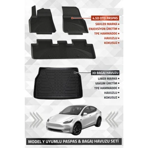 Tesla Model Y 2020-2024 Uyumlu 4.5D Premium Havuzlu Oto Paspas ve LİNER Marka 3D Bagaj Havuzu Seti - Model Y 