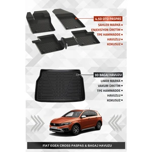 Fiat Egea Cross 2021+ Uyumlu 4.5D Premium SAHLER Paspas + Liner Marka 3D Bagaj Havuzu Seti - Egea Cross