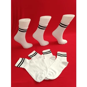 Beyaz Pamuklu Kolej Çorabı Çizgi Desenli 6'lı Paket