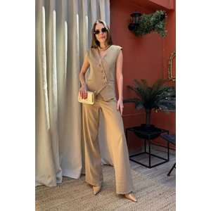 Qimya Butik Magarde Kadın Kruvaze Yelekli Pantolon Takım