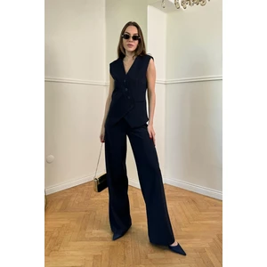 Qimya Butik Magarde Kadın Kruvaze Yelekli Pantolon Takım