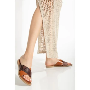 169-076 Taba Ortopedik Hakiki Deri Çapraz Bantlı Kadın Terlik