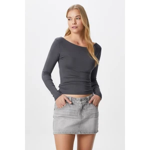 Kayık Yaka Uzun Kollu Antrasit Soft Top / Bluz