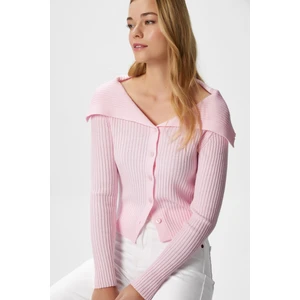 Kadın Terra Fitilli Pembe Düğmeli Triko Hırka