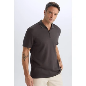 Regular Fit Polo Yaka Yarım Fermuarlı Dokulu Kısa Kollu Tişört D7227AX25SP