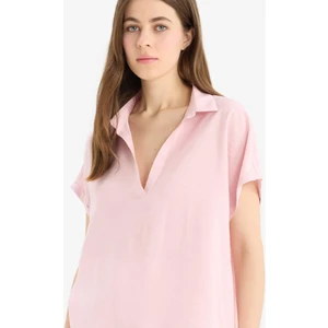 Comfort Fit Gömlek Yaka Basic Düz Kısa Kollu Bluz E5989AX25SP