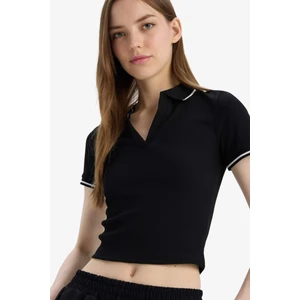 Fitted Polo Yaka Basic DÜZ Fitilli Kaşkorse Kısa Kollu Tişört E7906AX25SM