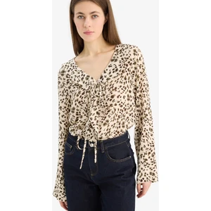 Regular Fit V Yaka Leopar Desenli Maroken Uzun Kollu Gömlek E9217AX25SP